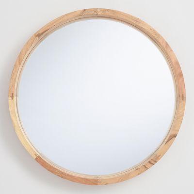 Large Round Natural Wood Wall Mirror