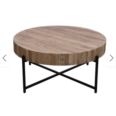 Fireside Black Iron and Reclaimed Elm Round Cocktail Table