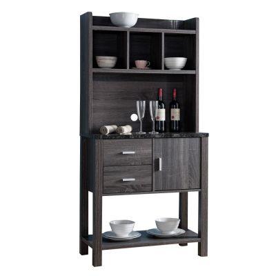 Multi Storage Gray Distressed Wooden Baker's Rack with 2-Utility Drawers