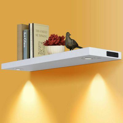 WELLAND White Floating Shelf with Touch-Sensing Battery Powered LED Light