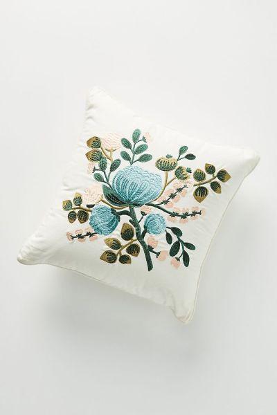 Rifle PaperCo Loloi Blue Botanical Embroidered Pillow