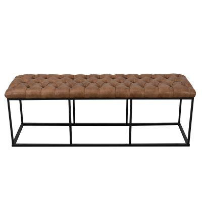 Trubeck Tufted Bench Faux Leather with Metal Base Brown
