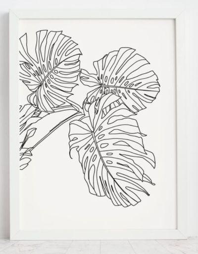 Wall Art Black And White Prints Modern Art Black And White Monstera Leaf Print Line Art Print Line Art Print