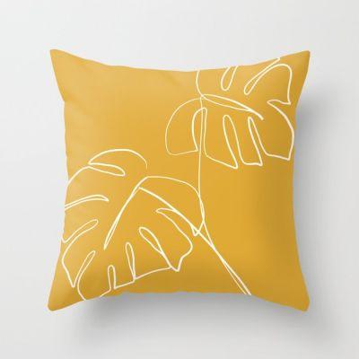 Monstera minimal - yellow Throw Pillow With Insert- 20"x20"