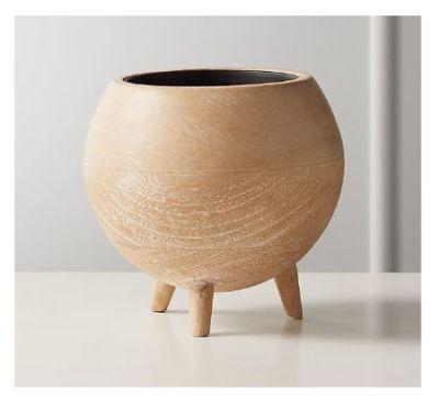 RUSSELL HALF SPHERE WHITE WASH WOOD PILLAR CANDLE HOLDER