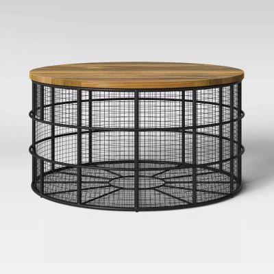 Hillsmere Wire Cage Coffee Table With Removable Wood Top Black