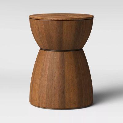 Prisma Round Natural Wood Turned Drum Accent Table Brown