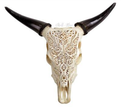 CARVED COW SKULL TRIBAL