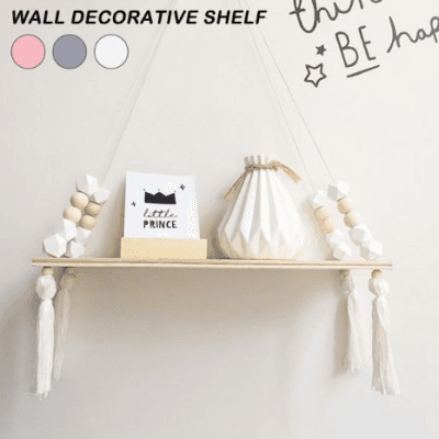 Macaron Octagonal Beads Tassel Wall Hanging Shelf Wood