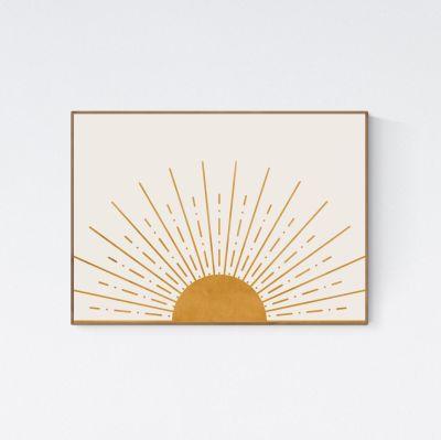 Mid Century Modern Printable Art, Boho Decor Abstract Sun Art Print, Sunburst Neutral Colors Wall Art, Horizon Yellow Sun Minimalist Poster