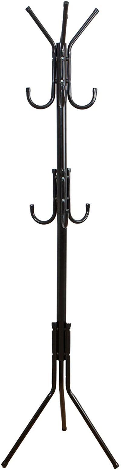 Mind Reader Standing Metal Coat Rack Hat Hanger 11 Hook for Jacket, Purse, Scarf Rack, Umbrella Tree Stand, Black