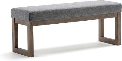 Simpli Home Milltown 44 inch Wide Contemporary Rectangle Large Ottoman Bench in Grey Linen Look Fabric