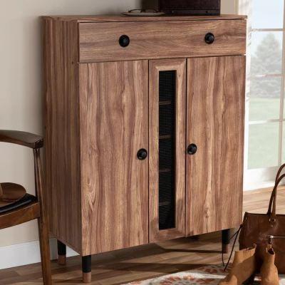 Modern and Contemporary 2 Door Wood Entryway 15 Pair Shoe Storage Cabinet