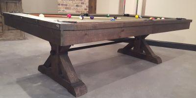 Plank & Hide Otis 8' Pool Table-Featuring a Distressed Smokehouse Finish on Douglas Fir-Solid Hardwood 1' Slate Billiards Table-Includes Pool Table Ball & 2 Cue Sticks-Choice of Color Felt
