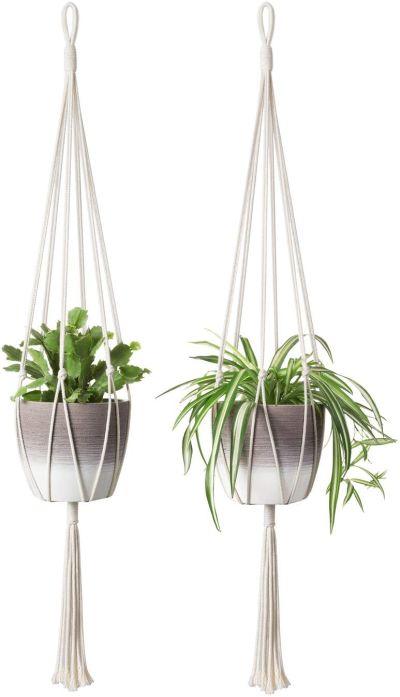 Mkono Macrame Plant Hangers Simple Design Indoor Hanging Planter Decorative Flower Pot Holder Cotton Rope
