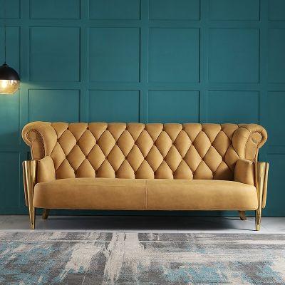 93" Modern Yellow Upholstered Chesterfield Sofa High