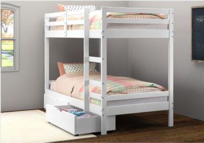  Over Bellaire Bunkbed in White with Dual Underbed Drawers-Twin