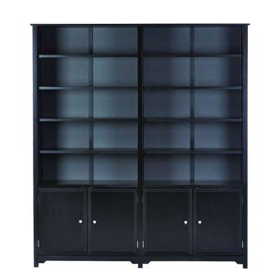 Black Wood 12 shelf Accent Bookcase with Doors