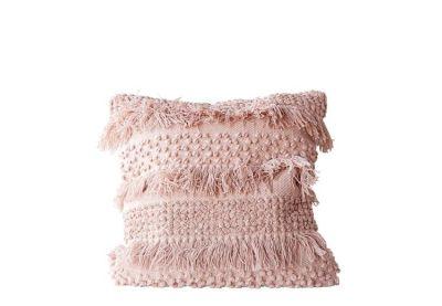 Pale Pink Cotton Fringe Throw Pillow With Insert-20"x20"