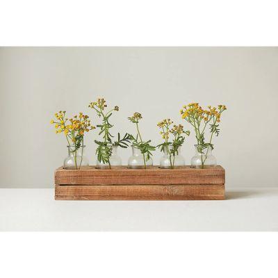FLOWER MARKET WOOD CRATE WITH GLASS BOTTLES