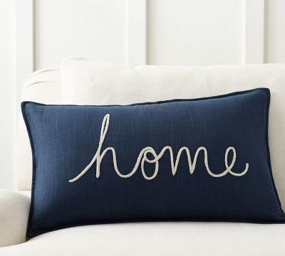 Home Sentiment Embroidered Lumbar Pillow Cover