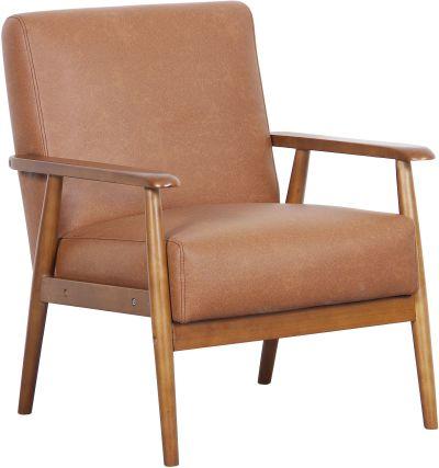 Lummus Cognac Wood Frame Upholstered Accent Chair
