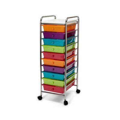 10 Drawer Steel Organizer Wheeled Cart with Removable Top Tray