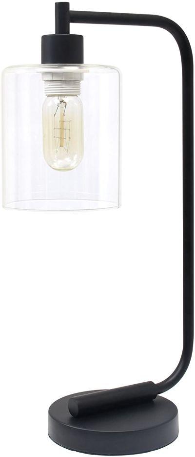 Simple Designs, Black Bronson Antique Style Industrial Iron Lantern Glass Shade Desk Lamp