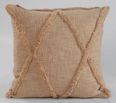 LR Home Tufted Fringed Caramel Brown Frappe 18 inch Standard Throw Pillow