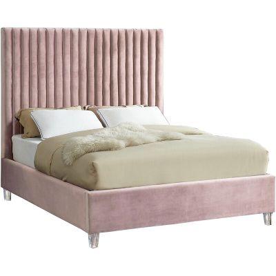 King Pink Fuiloro Tufted Upholstered Low Profile Platform Bed