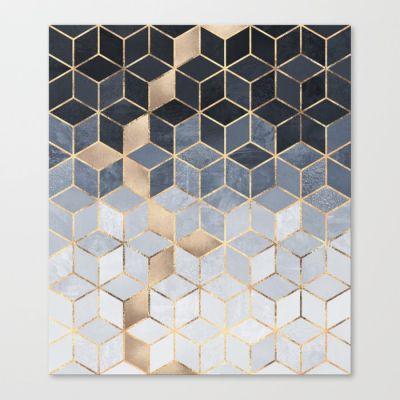 Soft Blue Gradient Cubes Canvas Print