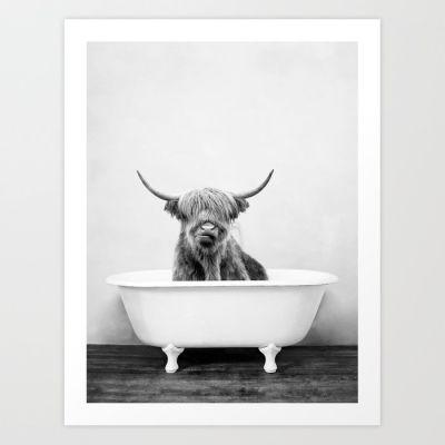 Highland Cow in a Vintage Bathtub Art Print