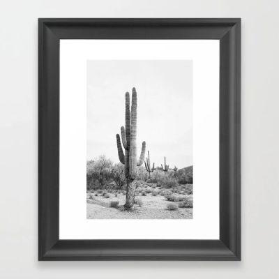 Desert Cactus BW Framed Art Print