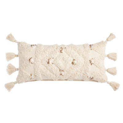 Ivory Moroccan Blanket Lumbar Pillow With Insert-26"x12"