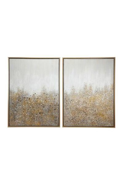 Multimedia White & Gold Abstract Glitter Art Painting 
