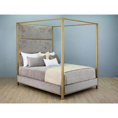 Rian Modern Classic Grey Upholstered Iron Canopy Bed-Queen