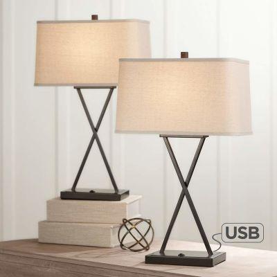 Megan USB Table Lamps with LED Bulbs