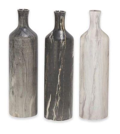 Ridge Road Decor Piece Marbled Ceramic Round Bottle Vase Set in Grey