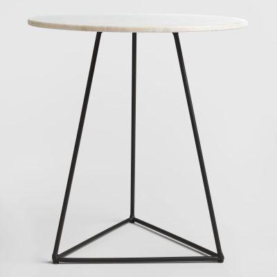Round White Marble And Metal Accent Table