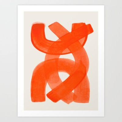 Mid Century Modern Abstract Painting Orange Watercolor Brush Strokes Art Print