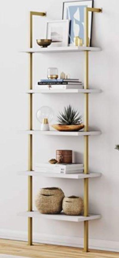 Shelf Ladder Bookcase with Brass Metal Frame
