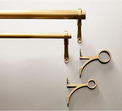 Brass Curtain Rod &amp; Wall Bracket - Small - 1.25&quot; diam.