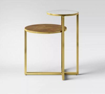 Mixed Material Marble & Metal Accent Table Gold
