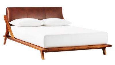 Drommen Acacia Bed With Leather Headboard-Queen 