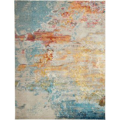 Talmo Abstract Blue Yellow Ivory Area Rug-7'10"x10'9"