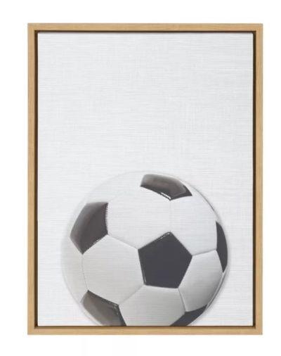  Sylvie Color Soccer Ball Portrait Framed Canvas Natural DesignOvation