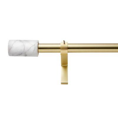 BRUSHED BRASS WITH WHITE MARBLE FINIAL CURTAIN ROD SET