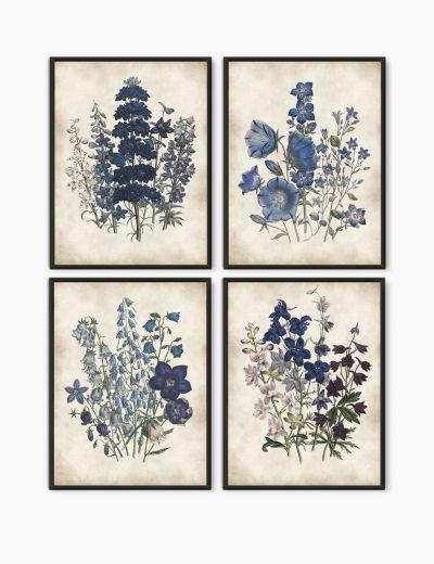 Blue Botanical Print set 1 of  4