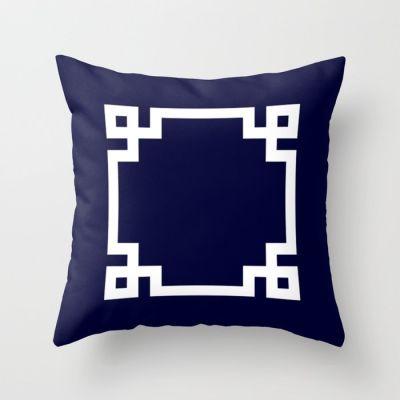  Greek Key Square White On Navy Blue Throw Pillow With Insert-16"x16"
