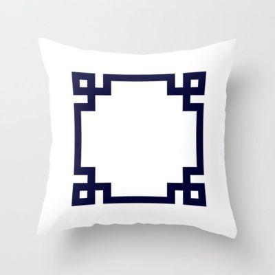 Greek Key Square Navy Blue On White Throw Pillow With Insert-16"x16"